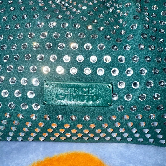 Dark Green Vince Camuto Genuine Leather Rhinestone Studded Crossbody Bag NWT - Picture 5 of 17